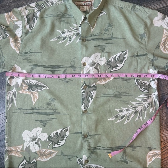 Silk Cotton Blend Paradise Blue Green Floral Men's Shirt Size Large Button Up - Picture 4 of 5